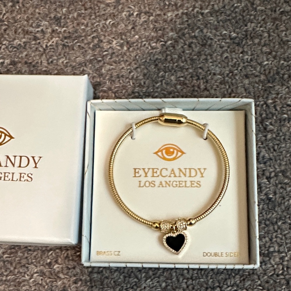 Eye Candy Gold Bracelet with Double Sided Heart Charms